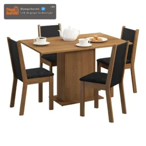 Sala De Jantar Madesa Talita Mesa Tampo Madeira 4 Cadeiras Cor Rustic/Preto/Oxford Desenho do tecido das cadeiras Liso - Imagem 3