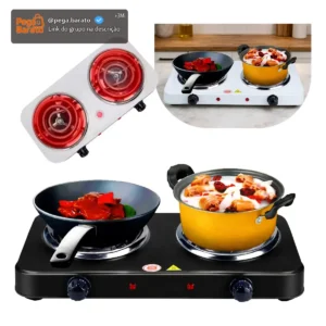 Fogão Fogareiro 2 Bocas Elétrico 2000w Cooktop De Mesa Portátil Cor Preto - Aero Home - Imagem 1