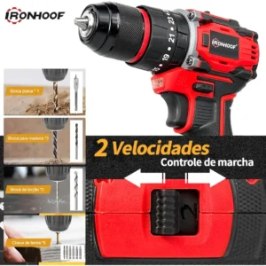Parafusadeira Furadeira De Impacto Sem Fio 2 Baterias 21v Vermelho - Imagem 3
