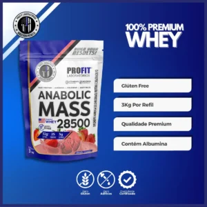 Hipercalórico Anabolic Mass 28500 3kg Profit Labs Sabor Morango - Imagem 5