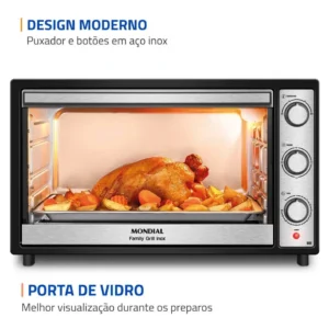 Forno Elétrico 60L Family Grill Inox Mondial Preto/Inox 1800W FRN-60-BI - Imagem 8
