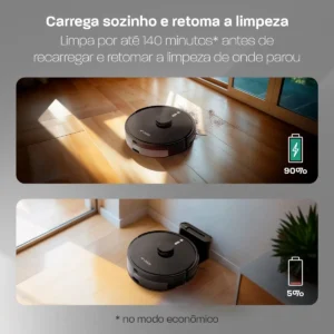 Robô Aspirador de Pó Velds 3 em 1 – Varre Aspira e Passa Pano com Mapeamento via App e Sensor Antiqueda, Preto - Imagem 4