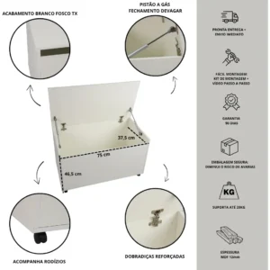 Baú Organizador Brinquedo Criança Quarto Rodinhas Branco* - Imagem 3