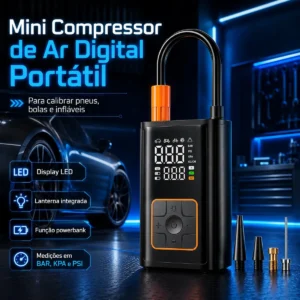 Mini Compressor Digital Portátil Bomba De Encher Pneus Bola Inflável Para Carro Moto Bicicleta Com Calibrador De Ar Preto - Imagem 1