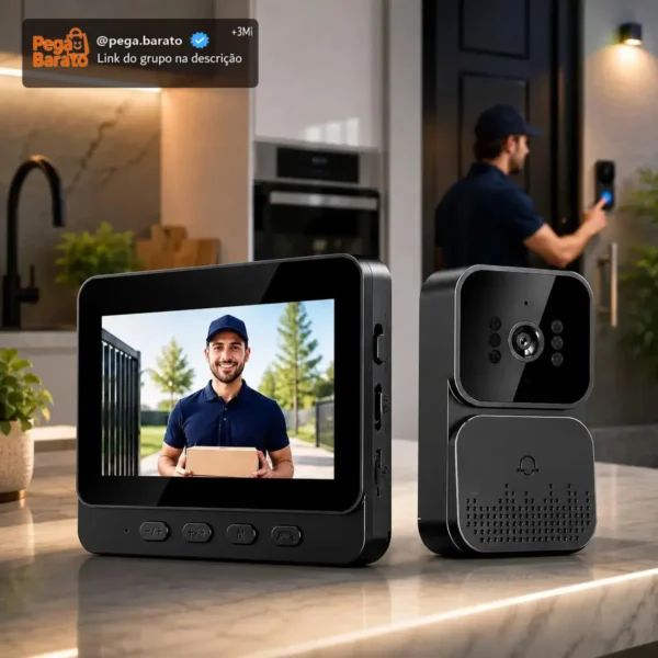 Vídeo Porteiro Campainha com Áudio Monitor Sem Fio Interfone Bidirecional Wireless Hd Cor Cinza-escuro Casa Segura VLX