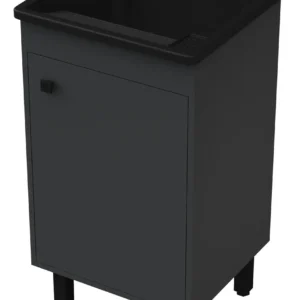 Tanque De Lavar Roupa Com Gabinete Cinza Grafite| Kit Com Tanque 26 l Plástico Preto, Válvula E Sifão| Armário Para Área De Serviço Cinza Chumbo 100% Mdf Entregue Montado | Qualidade Premium EJV Shoop - Imagem 3
