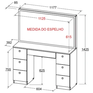 Penteadeira Ditália Pe80 com Kit Luz Branco Cor Branco - Imagem 4