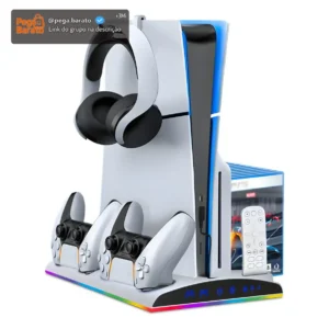 Base cooler dobe para PS5 Slim e Fat com portos de carga e RGB cor banca - Imagem 1