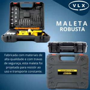 Parafusadeira Furadeira 48V Profissional Sem Fio Com 2 Baterias Recarregáveis Maleta 10mm Reversível Kit Brocas Soquetes Carregador 340w 1550 Rpm Cor Amarelo Bivolt - Imagem 3