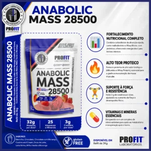 Hipercalórico Anabolic Mass 28500 3kg Profit Labs Sabor Morango - Imagem 8