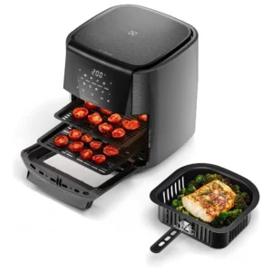 Air Fryer Forno 5 em 1 12L 1700W Digital Espeto Giratório 2 Bandejas Antiaderentes 10 funções 7 Receitas aviso sonoro Fritadeira Elétrica sem Óleo Forno Bancada Electrolux EAF90 Grafite - Imagem 5