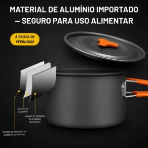 Jogo Panela Acampamento Tático Chaleira Antiaderente Preto - Imagem 6