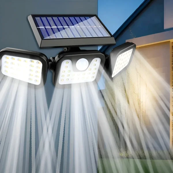 Refletor Solar Led 3 Cabeças Ajustavel Sensor Movimento 50w