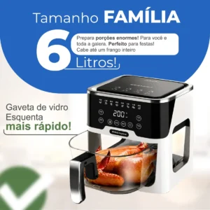 Fritadeira Elétrica Air Fryer De Vidro 6l Digital Touch Top - Imagem 3