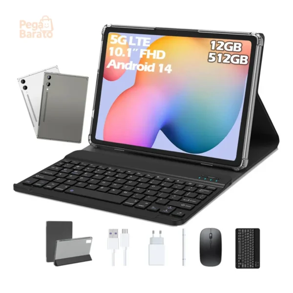 Tablet Bml Tab A9 5g Wi-fi 512gb 12gb Ram Tela 10.1 8000mah, Android 14, Com Teclado De Conexão Inteligente Prateado
