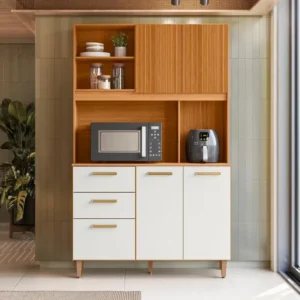 Armário Compacto Kit Cozinha Poliman Com 5 Portas 2 Gavetas Sicília Médio Mdp Pintura Uv Branco Cor Freijó Off Ripado Frisado - Imagem 7