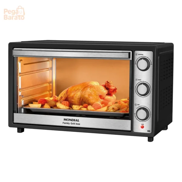 Forno Elétrico 60L Family Grill Inox Mondial Preto/Inox 1800W FRN-60-BI