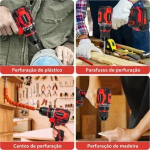 Parafusadeira Furadeira De Impacto Sem Fio 2 Baterias 21v Vermelho - Imagem 7