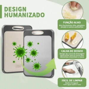 Tábua De Corte Dupla Face De Aço Pp E Inoxidável P/ 40*27cm - Imagem 3