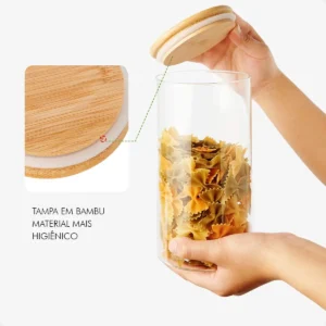 Kit 9 Potes Mantimentos Vidro Herméticos Com Tampa Bambu Alta Resistência Epsilon EPS-709 - Imagem 7