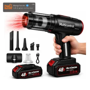 Aspirador De Pó Portatil Recarregável Turbo Com Bateria 48v 3000mah Sem Fio Automotivo Elétrico Soprador Para Casa Carro Escritório Preto 127/220v - Multicontrol - Imagem 1