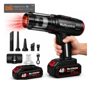 Aspirador De Pó Portatil Recarregável Turbo Com Bateria 48v 3000mah Sem Fio Automotivo Elétrico Soprador Para Casa Carro Escritório Preto 127/220v - Multicontrol - Imagem 1