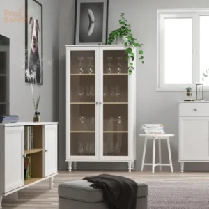 Cristaleira Est. P/ Livros Ditália 2 Pt Vidro E-957 Cozy Cor Branco - Imagem 1