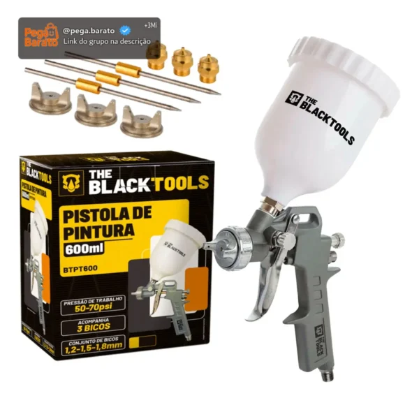 Pistola Pintura Gravidade 600ml 3 Bicos 1.2 1.5 1.8 Btpt600 Profissional The Black Tools