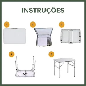 Mesa Dobrável Vira Maleta Alumínio Com Alça Portátil 90x60cm Para Camping Pesca Jardim Área Externa Ou Interna Salão De Festas Gourmet Cor Branco - Imagem 8
