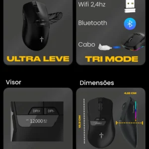 Mouse Gamer Titorion Sem Fio Com Sensor Pixart 3311 e 12000 DPI - Imagem 6