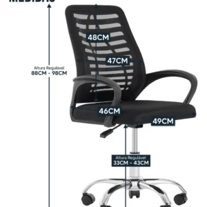Cadeira De Escritorio Newconcept 351049 Esteirinha Mesh Altura Regulável Cor Preto - Imagem 5