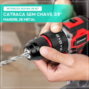 Parafusadeira Furadeira De Impacto Sem Fio 2 Baterias 21v Vermelho - Imagem 2