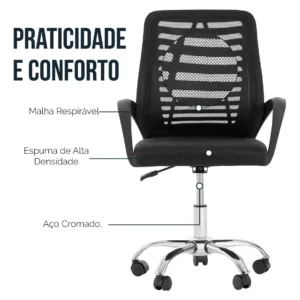 Cadeira De Escritorio Newconcept 351049 Esteirinha Mesh Altura Regulável Cor Preto - Imagem 7