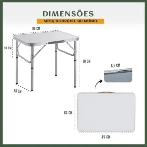 Mesa Dobrável Vira Maleta Alumínio Com Alça Portátil 90x60cm Para Camping Pesca Jardim Área Externa Ou Interna Salão De Festas Gourmet Cor Branco - Imagem 7