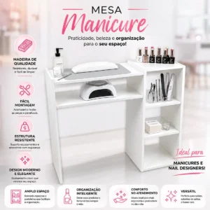 Mesa Para Manicure Profissional De Nail Designer Com Nichos - Imagem 2