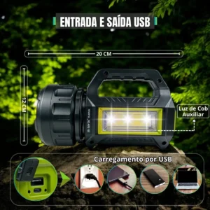 Lanterna Led Tática Grande Farolete Holofote De Mão 7 Modos 100000 Lúmens Super Potente Recarregável Usb Solar Power Bank Camping Pesca Caça Trilha Uso Rural Fazenda Emergência Profissional - Imagem 7