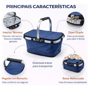 Bolsa Térmica Cesto Dobrável Praia Piquenique Acampamento - Imagem 5