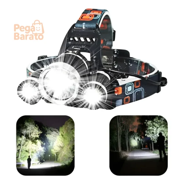 Lanterna Farol De Cabeça Bike Camping Recarregável 3 Led