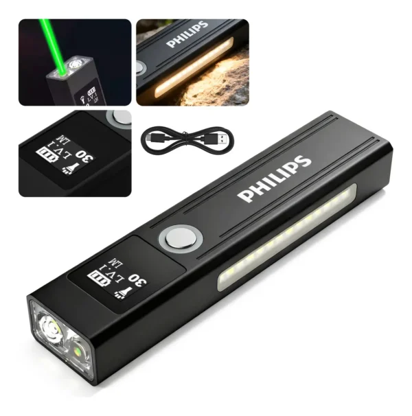 Lanterna tática a laser digital Philips 10w 1200lm multifuncional com tela magnética Luz branca de grande capacidade Luz quente Sfl6256