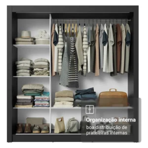 Guarda Roupa Casal Mônaco Madesa 3 Portas Correr Espelho Pr Cor Preto/Rustic 1093D81E - Imagem 8