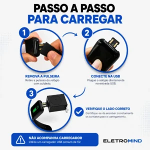 Smartwatch Relógio Inteligente Digital Eletromind Masculino Feminino Fone De Ouvido Sem Fio Bluetooth Preto - Imagem 7