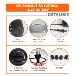 Churrasqueira Elétrica INMA BBQ Prime Com Depósito de Gordura e Termostato Ajustável - Imagem 3