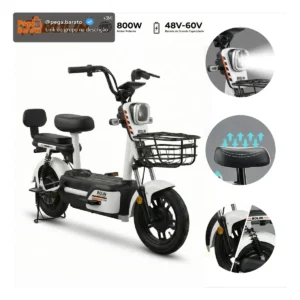 Bicicleta Elétrica Bolin 800W 48-60V 20Ah c/ Bateria de lítio Removível e Pneu 14” Subida de 25° Alarme Amortecedores Dianteiros e Traseiros Assistência ao Pedal Suporta até 150 kg - Imagem 1