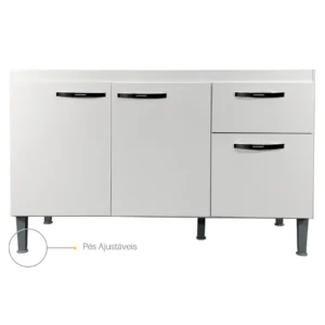 Gabinete de Pia 1,20 Balcão de Cozinha Multiuso 3 Portas Armário de Pia Armário de Cozinha 120x80x52cm Organizador para Pia Cor Branco Ideal para cozinha compacta e área de serviço Porta Panela Branco - Imagem 6