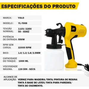 Yolo Pulverizador Tinta 550w 1l - Pistola Elétrica - Imagem 3