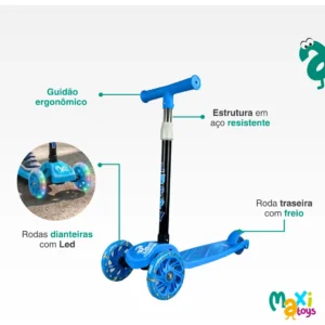 Patinete Infantil 3 Rodas Led Dobrável Luppy Azul Maxi Toys - Imagem 4