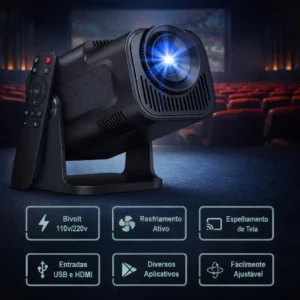 Projeto Hy320 Smart TV Android 11 WiFi6 390 ANSI Lumens Full HD 4K Mini Projeto Portátil Preto com Controle Remoto Bluetoth Cinema Em Casa - Imagem 4