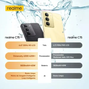 Smartphone Celular Realme C75 5g 256gb 8gb Ram Dourado Dual Sim Ultrarresistência À Água Ip69 Mediatek Dimensity 6300 - Imagem 3