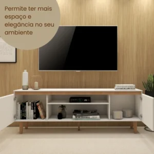 Rack Tv Estante Sala Nicho Madeira White Organizor Moderno Branco - Imagem 7