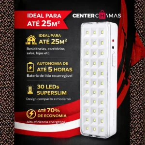 Kit Com 4 Luminária De Emergência Led Com Bateria Recarregável Bivolt 110v/220v Cor Branca - Center Chamas - Imagem 5